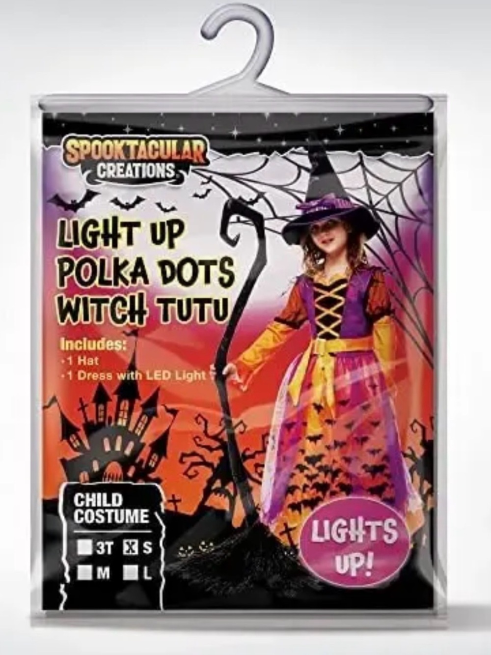Light Up Polka Dots Witch Tutu Costume - Purple/Orange